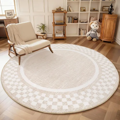 Vista 98 de GarveeHome Alfombra lavable de 5 x 7 pies para sala de estar, alfombra Beige festoneado