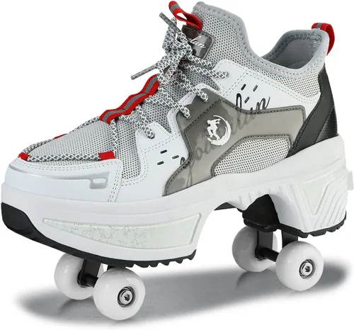Vista 7 de Zapatos de patinaje para mujer, cuatro rondas, zapatos de patines de ruedas para niños que se convierten en patines de ruedas, zapatos ligeros al