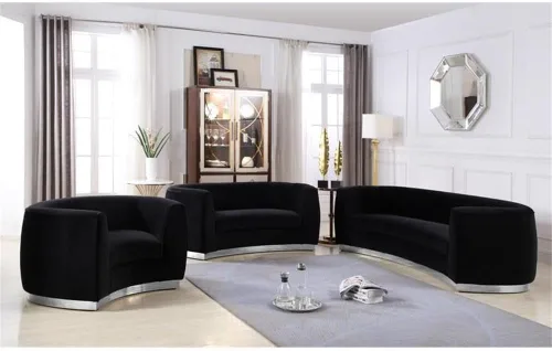 Vista 5 de Meridian Furniture Julian Collection Modern Sofá tapizado de terciopelo contemporáneo con base de acero inoxidable en acabado cromado pulido