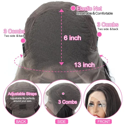Vista 4 de Peluca de encaje frontal transparente de cabello humano virgen brasileño ondulado, peluca frontal de encaje de 13 x 6 pulgadas, prearrancada