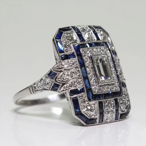 Vista 5 de Big Dainty - Anillo grueso de dedo completo con zrionias cúbicas completas, chapado en platino, grande, exagerado cóctel, fiesta, declaración