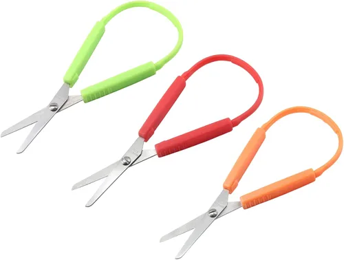 Vista 3 de 3 mini tijeras de bucle, tijeras adaptativas de 5.5 pulgadas para niños con necesidades especiales, soporte derecho e izquierdo para niños de 2 a 4