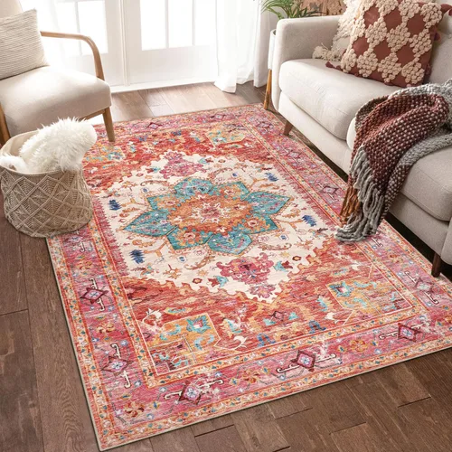 Vista 20 de Yamaziot Tapete lavable de 2 x 3 pulgadas, para entrada pequeña, antideslizante, estilo bohemio vintage, reverso de goma, lana sintética de pelo
