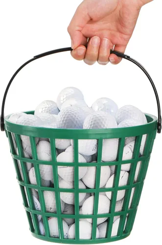 Vista 3 de Bekith Paquete de 2 cestas de plástico para pelotas de golf, cubo de pelota de golf con asa, capacidad para 40-50 bolas, color verde
