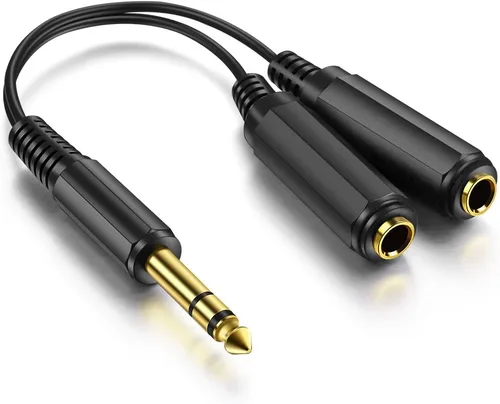 Vista 2 de ICESPRING - Enchufe estéreo de 1/4 de pulgada de 0.250 in, macho a doble conector de 1/4 de pulgada y 0.250 in, convertidor de cable divisor hembra