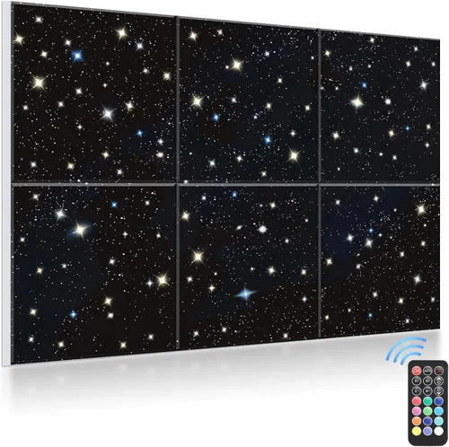 Vista 7 de JBER Paneles acústicos, autoadhesivos, insonorizados, para pared, con destellos de fibra óptica de luz de estrellas (diseños originales), decoración