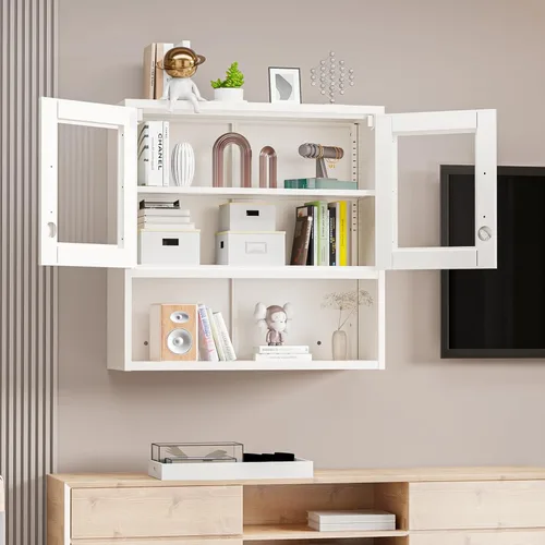 Vista 23 de VINGLI Armario de Pared para Garaje con Puertas con Cerradura y Estante Ajustable, Gabinete de Pared de Metal, Gabinete de Almacenamiento Superior
