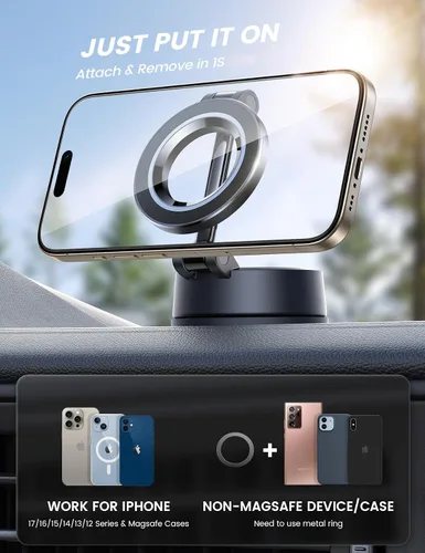 Vista 7 de Lamicall Soporte para automóvil Magsafe [70 libras de succión más fuerte y ultra imanes] Soportes de teléfono para tu automóvil, soporte de teléfono