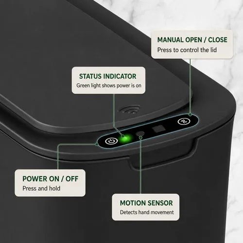 Vista 6 de TIPGO - Cubo de basura automático con sensor de movimiento para baño con tapa, basurero táctil de 2.6 galones, papelera de basura inteligente