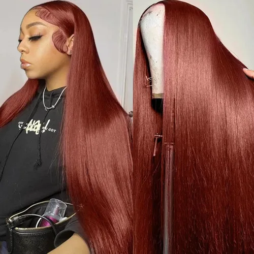 Vista 20 de Pelucas de cabello humano de 28 pulgadas con encaje frontal de color marrón rojizo de 5 x 5, pelucas de cierre de encaje HD para mujeres negras