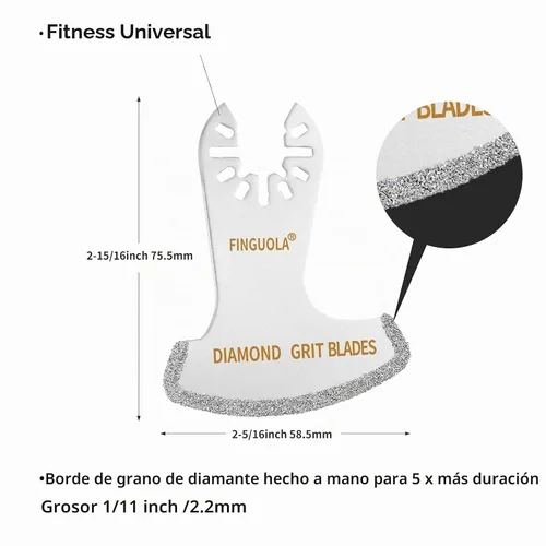 Vista 2 de Cuchillas de herramientas oscilantes, 4 cuchillas de carburo de diamante para eliminación de lechada y corte de azulejos suaves, segmento de dedo