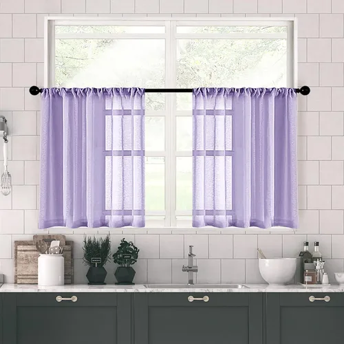 Vista 14 de MRTREES Cortinas transparentes de Aqua Blue, para cocina, de 36 pulgadas de longitud, cortinas transparentes de gasa con filtro de luz, cortinas