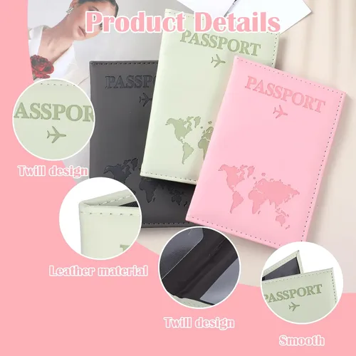 Vista 3 de Paquete de 3 soportes para pasaporte para viajes, funda de cartera de pasaporte de viaje, soporte para pasaporte para libros de pasaporte