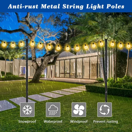 Vista 6 de Beizelte Paquete de 2 Postes para Luces de Cadena, Postes de Luz de 10 Pies para Luces de Cadena Exteriores, Poste de Luces Exteriores