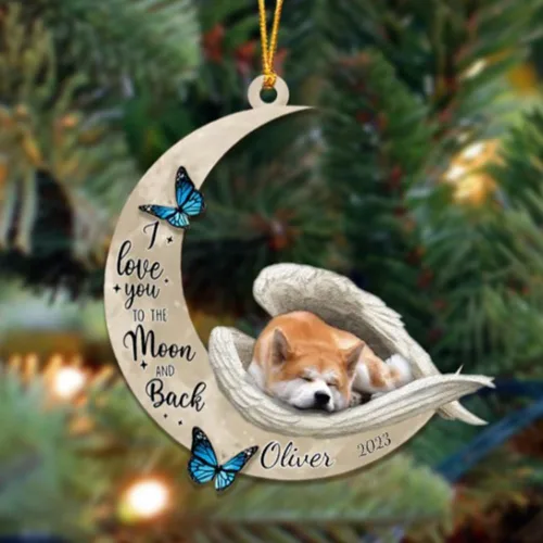 Vista 119 de Adorno colgante personalizado de ángel durmiendo en la luna, perro sabueso afgano, nombre personalizado, acrílico impreso en 2D plano – cumpleaños