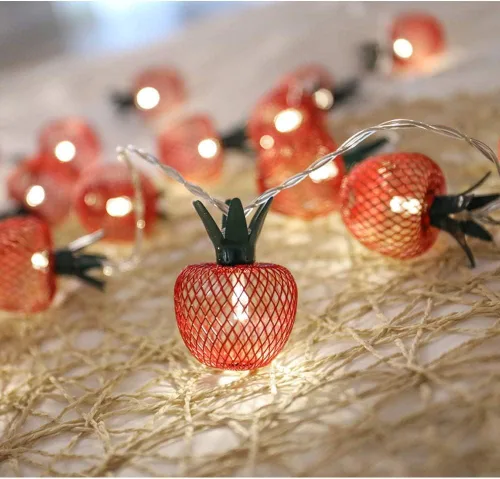 Vista 6 de Cadena de luces de malla metálica con forma de fruta de manzana de hierro de 6.6 ft, 6.6 pies, funciona con pilas, lámpara parpadeante para 2M 10LED
