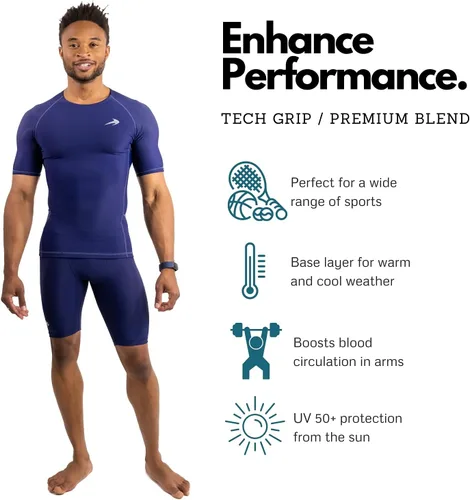 Vista 3 de CompressionZ playera mangas cortas, compresión muscular para correr, hacer ciclismo y ejercicios, para hombre