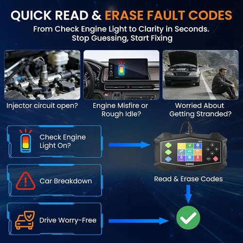 Vista 6 de Herramienta de diagnóstico escáner OBD2, lector de códigos para luz de verificación del motor con prueba de batería, sistema EVAP (modo 8), sensor