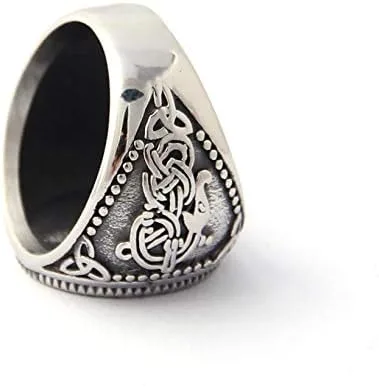 Vista 3 de BAVIPOWER Anillo de runa de acero inoxidable para hombre, diseño de lobo vikingo, ideal para hombre