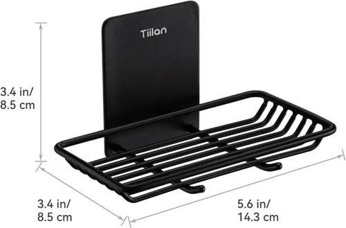 Vista 4 de Jabonera autoadhesiva para ducha, soporte de pared para jabón de baño, acero inoxidable, color negro