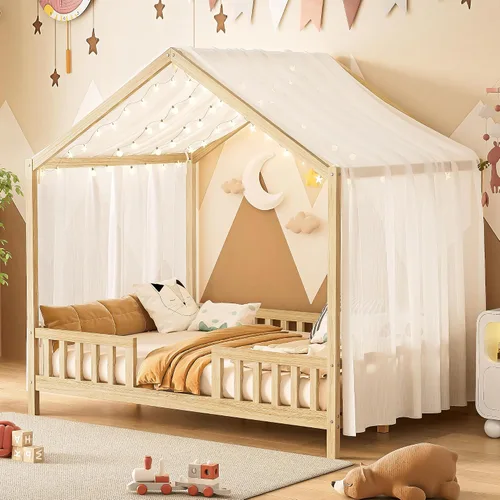 Vista 33 de Cama de casa con tienda y estantería, 2 cajones, carga USB Espresso-tt