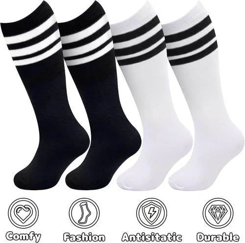 Vista 2 de Olreco Paquete de 4 calcetines de fútbol para niños, calcetines de fútbol para jóvenes, calcetines de fútbol para niños y niñas, calcetines