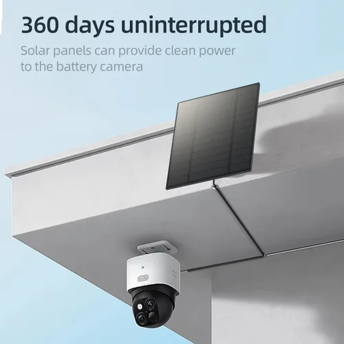 Vista 2 de Panel solar de 5 W para cámara de seguridad, panel solar con puerto micro USB y USB-C para cámara de batería recargable de 5 V CC al aire libre
