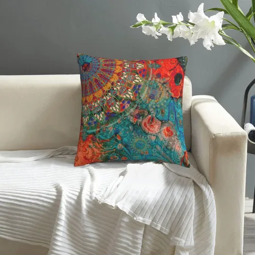 Vista 7 de VARUN Fundas de almohada abstractas con diseño de mandala y flores, fundas de almohada cuadradas para decoración del hogar, sofá, automóvil