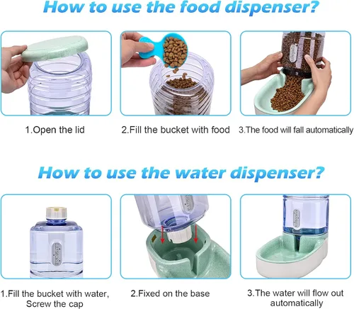 Vista 3 de Kacoomi Alimentador Automático para Perros y Gatos y Dispensador de Agua, Conjunto de Alimentador por Gravedad y Dispensador de Agua con Cuenco