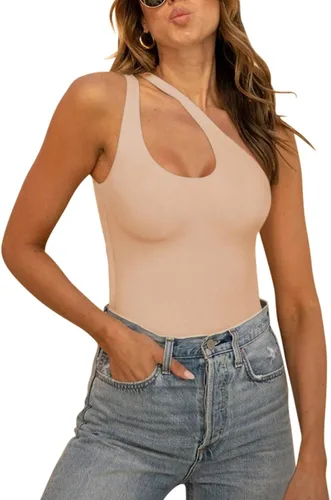 Vista 8 de REORIA Butsmooth® - Tops de Body Tank sin mangas con escote pronunciado sexy de un hombro con espalda descubierta en V para salir, de moda