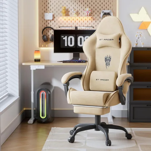 Vista 2 de Ferghana - Silla de tela de terciopelo para juegos, silla Gamer ergonómica de respaldo alto para adultos, silla cómoda para videojuegos