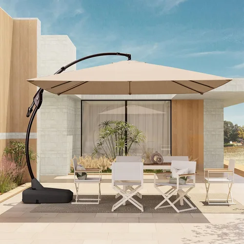 Vista 19 de Grand Patio 9x12 pies Sombrilla voladiza con base y funda para exterior, sombrilla rectangular de aluminio para terraza y jardín (Champán, 9x12 pies)