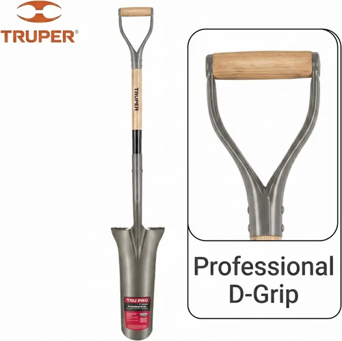 Vista 4 de Truper Tru Pro - Pala de drenaje de 16 pulgadas, mango de madera de fresno prémium de 32 pulgadas con agarre en D, escalones torneados, pala