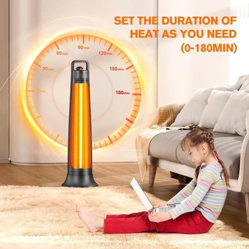 Vista 6 de FLOWBREEZE Calentador de patio al aire libre, 1200 W, calefacción instantánea 3S, calentador infrarrojo portátil con oscilación de 60°, temporizador