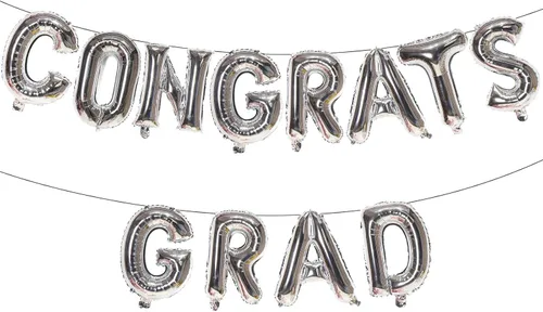 Vista 12 de KALOR Globos negros de 16 pulgadas con texto en inglés "Congrats Grad", letras de graduación negras, decoraciones de graduación 2026