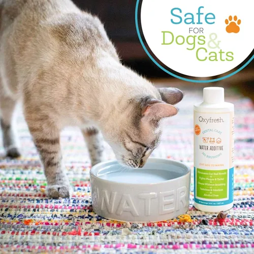 Vista 3 de Oxyfresh Premium Cuidado dental para mascota, aditivo para el agua, elimina el mal aliento, combate sarro, placa, solo tienes que añadirla al agua