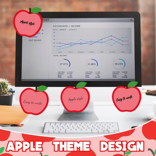Vista 3 de 12 notas adhesivas de manzana, lindas notas adhesivas de manzana, notas adhesivas autoadhesivas de dibujos animados de frutas, almohadillas Día