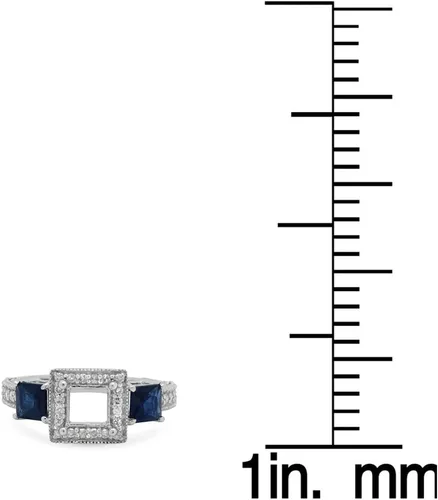 Vista 6 de Dazzlingrock Collection Anillo de compromiso de oro de 18 quilates con zafiro azul princesa y diamante blanco redondo (sin piedra central)