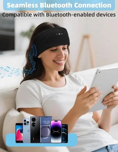 Vista 5 de Auriculares para dormir, auriculares con diadema con altavoces Negro