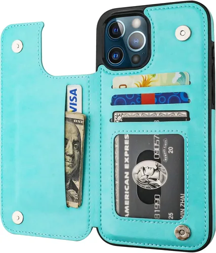 Vista 12 de ONETOP - Funda tipo cartera compatible con iPhone 12 Pro Max con tarjetero, piel sintética, ranuras para tarjetas, doble cierre magnético y funda