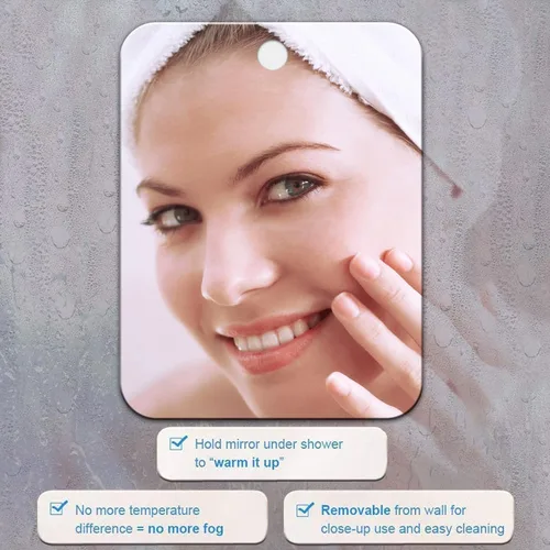 Vista 8 de Espejo de ducha para afeitar, acrílico, pequeño, para viajes, maquillaje, baño, para colgar en la pared, espejo de plástico para mujeres y hombres