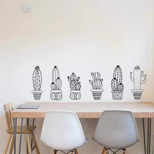 Vista 4 de Juego de 6 calcomanías de vinilo para pared, plantas de cactus, de 11 a 7 pulgadas cada una, decoración moderna para el hogar, sala de estar