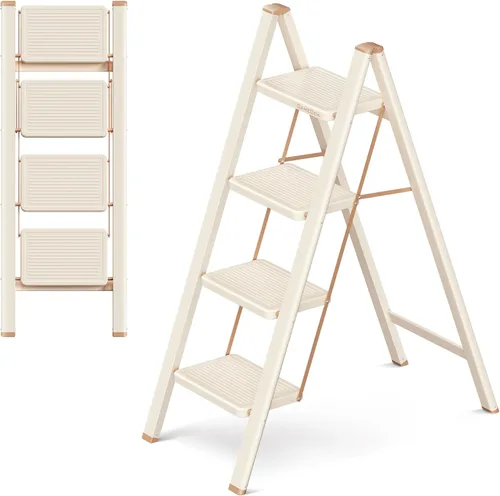 Vista 15 de Escalera plegable de 2 escalones con pedal ancho antideslizante, capacidad de 330 libras, escalera portátil ligera para uso en el hogar y la cocina