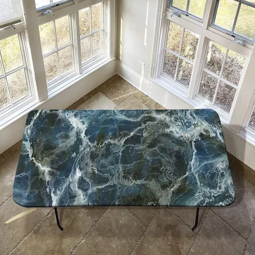 Vista 16 de XISUNYA Mantel de poliéster elástico con diseño de mármol, mantel rectangular de 24 x 36 pulgadas para mesa plegable de 3 pies, mantel ajustable