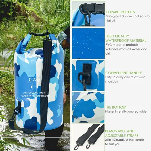 Vista 3 de YUMQUA Paquete de bolsa seca impermeable de 5L con 2 bolsas grandes impermeables para teléfono