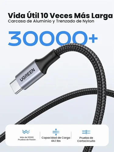 Vista 5 de UGREEN Cable USB C a USB C de 100 W, carga rápida, paquete de 2, 6.6 pies Negro