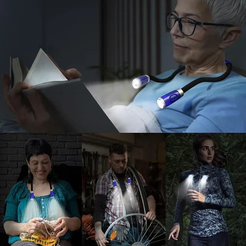 Vista 6 de LEDBOLIK - Luz de lectura para el cuello, 660 mAh recargable, luz de libro para leer en la cama, 6 de brillo, brazos flexibles, manos libres
