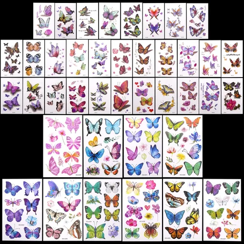 Vista 5 de PAGOW 40 hojas (alrededor de 250 unidades) tatuajes de mariposa autoadhesivos para adultos y niños y mujeres, calcomanías temporales impermeables