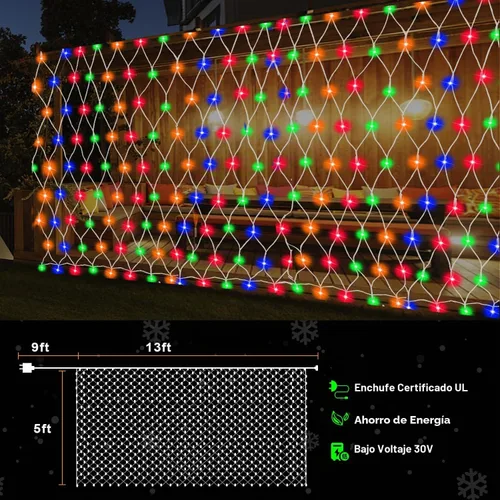Vista 5 de Luces de Navidad para exteriores, 360 luces LED resistentes de red de Navidad, 12 x 5 pies, 8 modos de luz, luces de decoración de Navidad