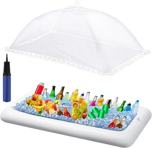 Vista 9 de [Usado] Leitee - Bandeja de hielo inflable con tapón de drenaje, 3 unidades, color negro Mesh Food Cover, Drink Containers and Inflator for Quick